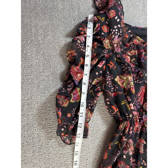 Floral Ruffle Midi Dress - Black and Red - Picture 8 of 9